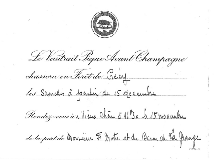 Vautrait Pique Avant Champagne - Collection particulière - Don à la Société de Vènerie - M. Berge